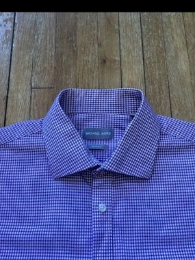 Michael Kors Men's Size 16-32/33 White/Purple Checked Dress Shirt,Slim-Fit,MINT
